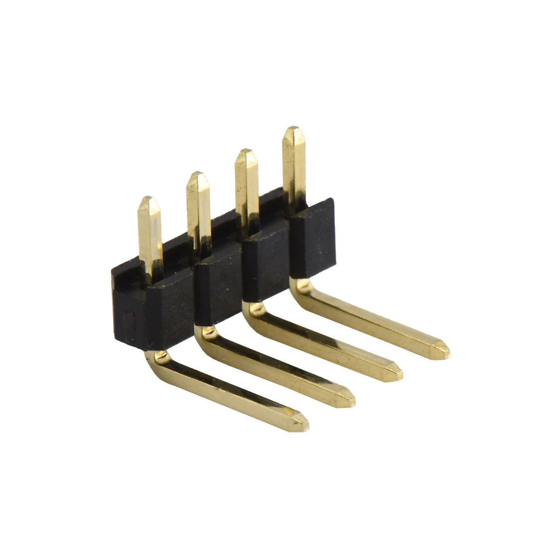 Pitch 2.54mm 90° 单排 DIP 单塑排针 弯平面 PC :6.0MM 04Pin 黑色 镀全金G/F